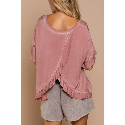 Peek-a-boo Ruffle Overlay Knit Top Top