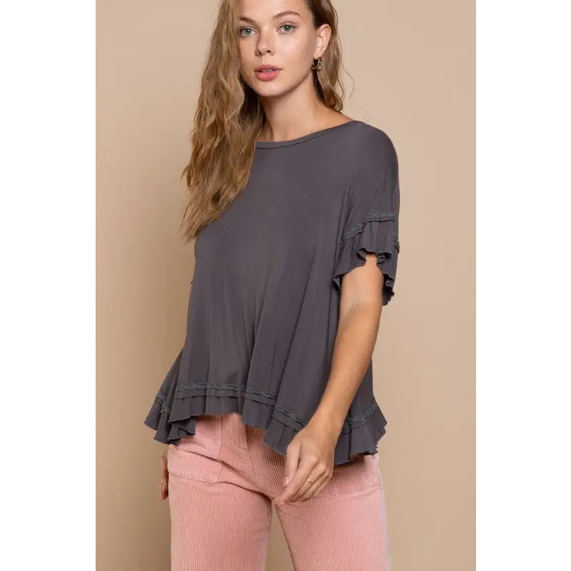 Peek-a-boo Ruffle Overlay Knit Top Top