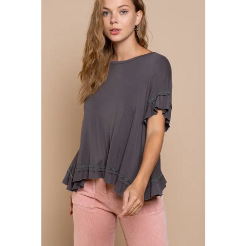 Peek-a-boo Ruffle Overlay Knit Top Top