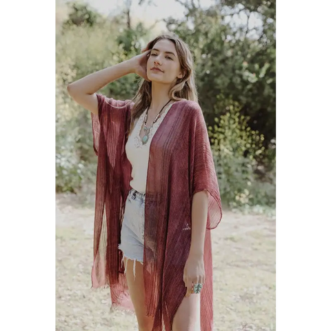 Pencil Stripe Lurex Trim Kimono Plum Default Kimono Cardigan