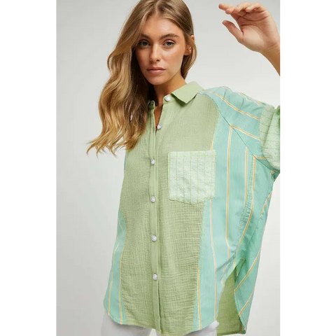 Plaid Stripe Shirt Sage Green Shirt