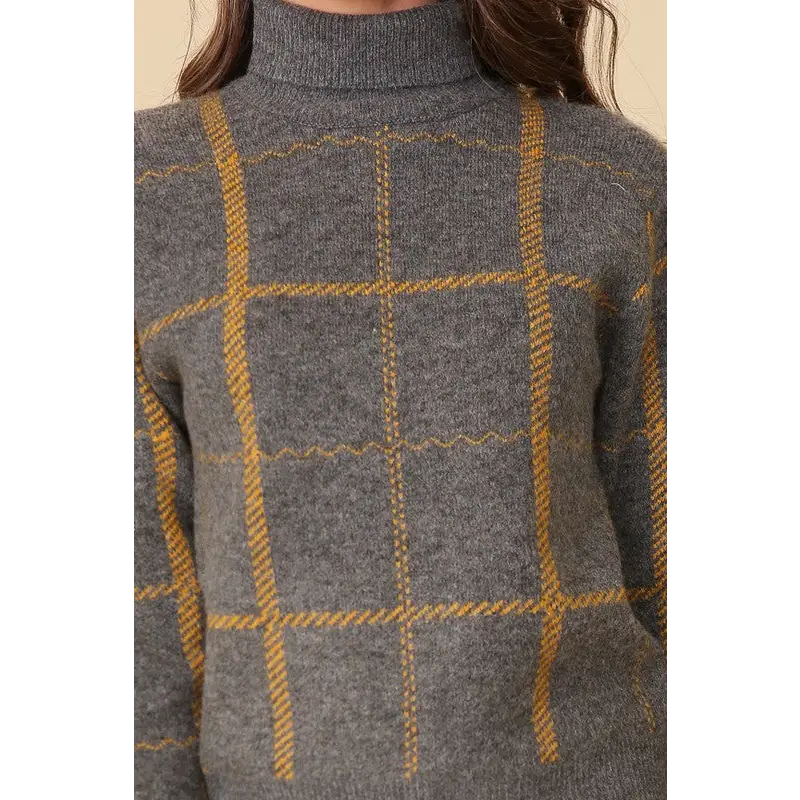 Plaid Turtleneck Sweater Sweater