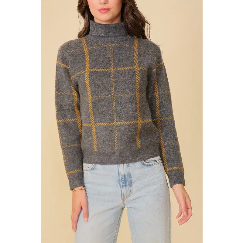 Plaid Turtleneck Sweater Sweater