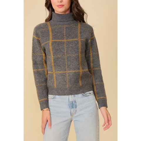 Plaid Turtleneck Sweater Sweater