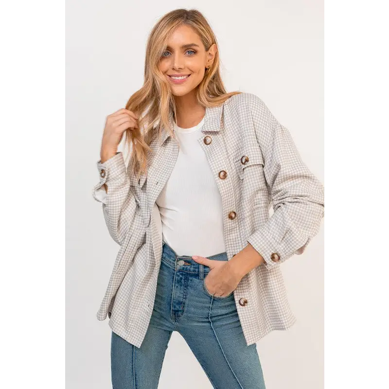 POCKET DETAIL OVERSIZED JACKET WHITE-TAUPE GINGHAM Jacket