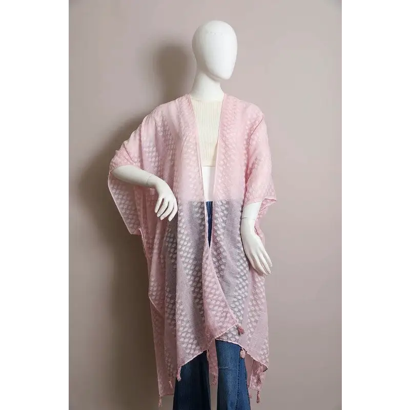 Pom Trimmed Jacquard Kimono