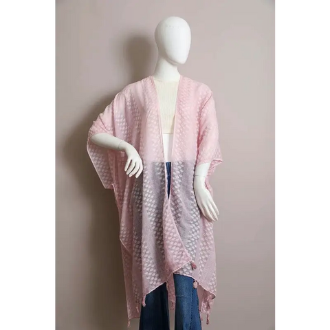 Pom Trimmed Jacquard Kimono