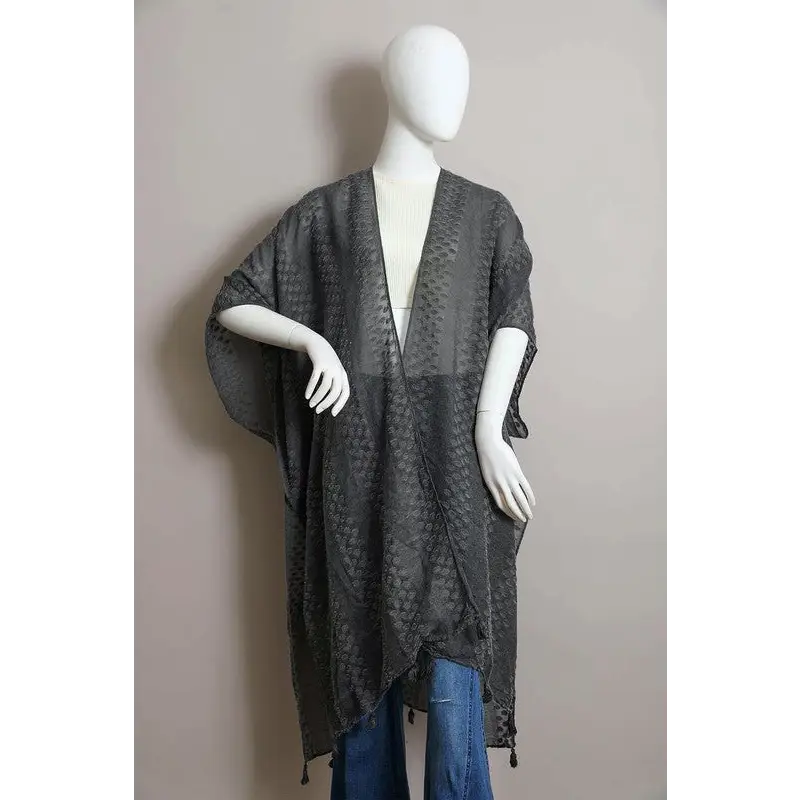 Pom Trimmed Jacquard Kimono