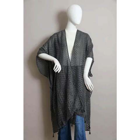 Pom Trimmed Jacquard Kimono