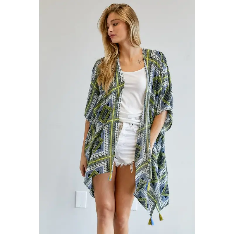 PRINTED SHORT SLEEVE LOOSE KIMONO