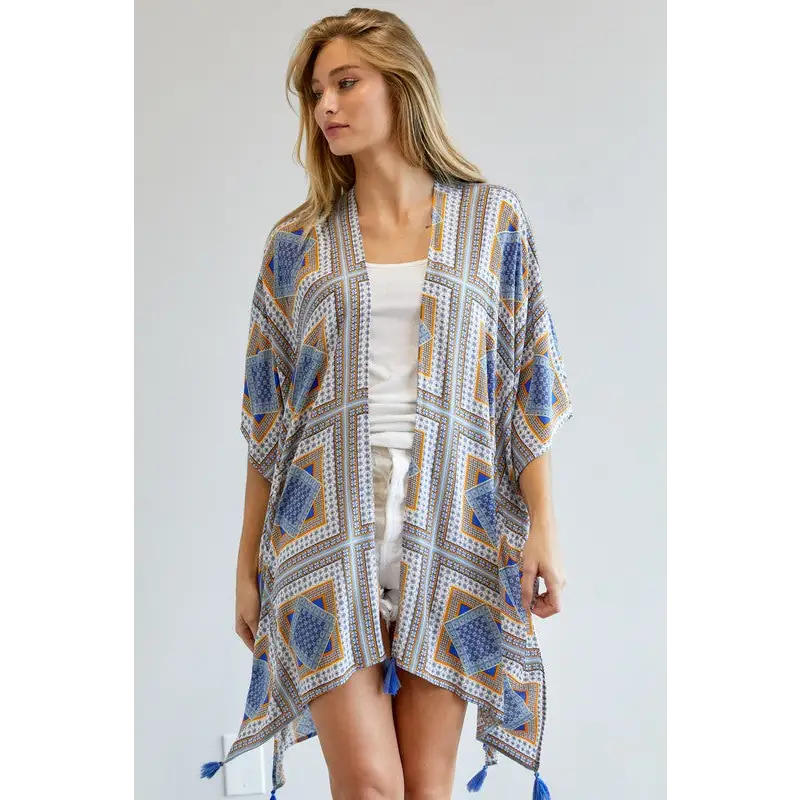 PRINTED SHORT SLEEVE LOOSE KIMONO