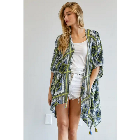 PRINTED SHORT SLEEVE LOOSE KIMONO