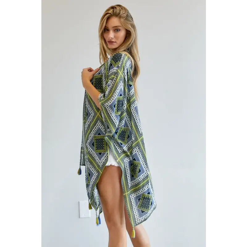 PRINTED SHORT SLEEVE LOOSE KIMONO