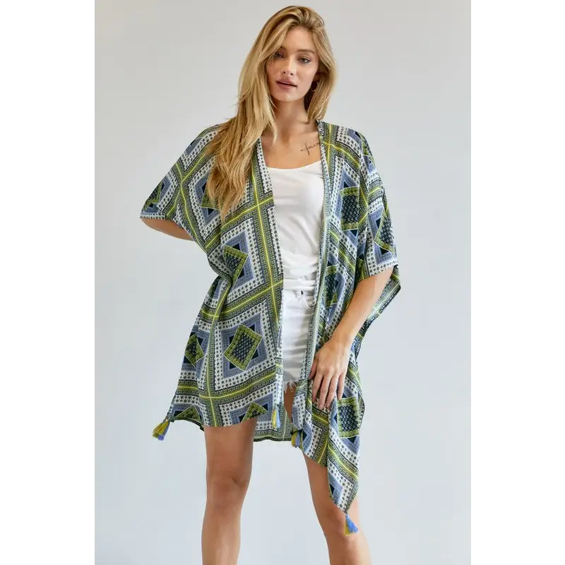 PRINTED SHORT SLEEVE LOOSE KIMONO