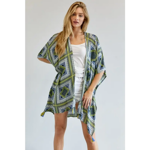 PRINTED SHORT SLEEVE LOOSE KIMONO