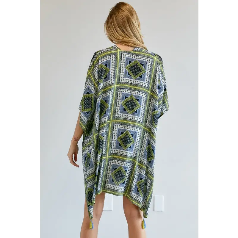 PRINTED SHORT SLEEVE LOOSE KIMONO