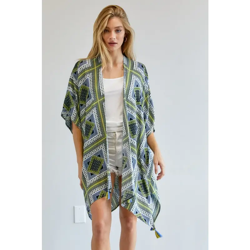 PRINTED SHORT SLEEVE LOOSE KIMONO