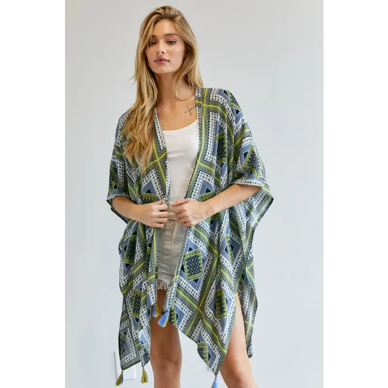 PRINTED SHORT SLEEVE LOOSE KIMONO