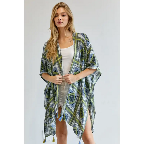 PRINTED SHORT SLEEVE LOOSE KIMONO