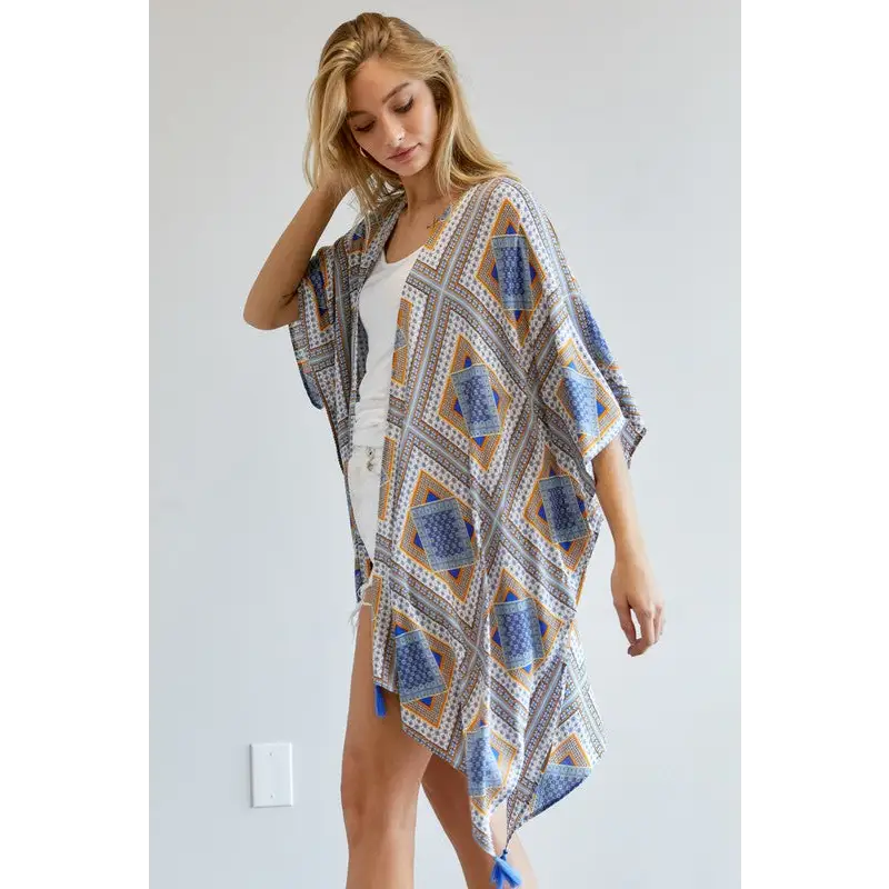 PRINTED SHORT SLEEVE LOOSE KIMONO