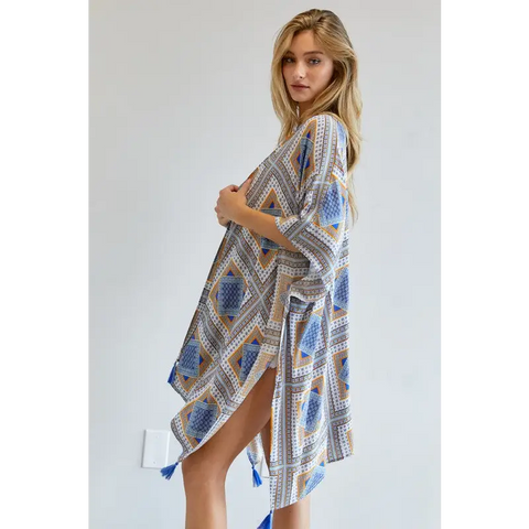 PRINTED SHORT SLEEVE LOOSE KIMONO