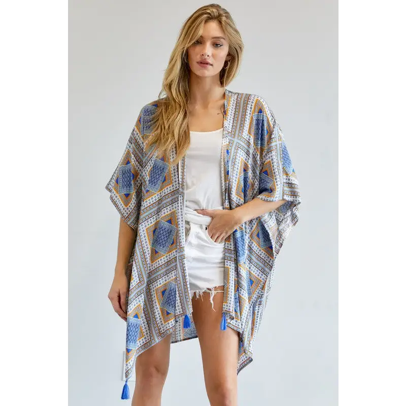 PRINTED SHORT SLEEVE LOOSE KIMONO