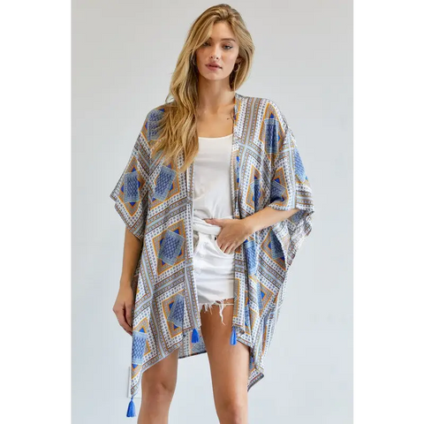 PRINTED SHORT SLEEVE LOOSE KIMONO