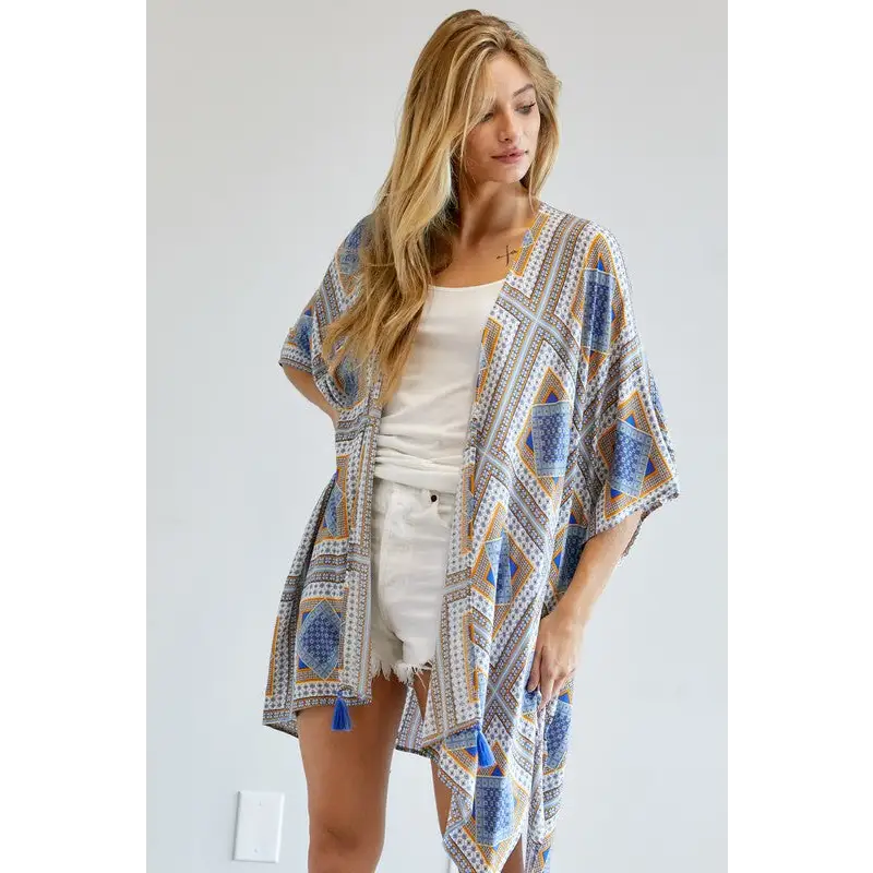 PRINTED SHORT SLEEVE LOOSE KIMONO