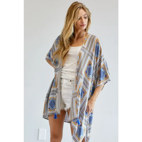 PRINTED SHORT SLEEVE LOOSE KIMONO