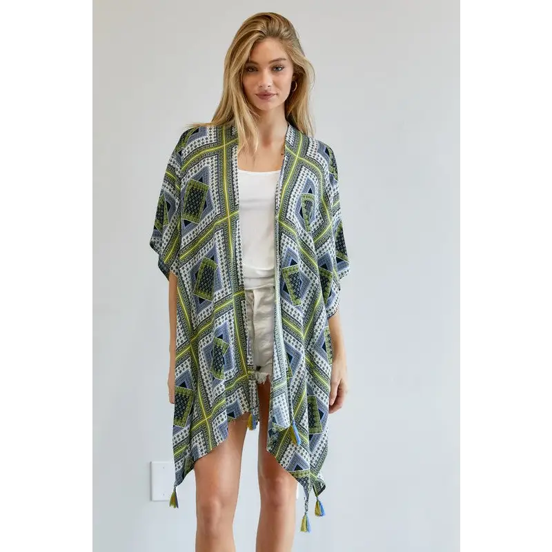 PRINTED SHORT SLEEVE LOOSE KIMONO