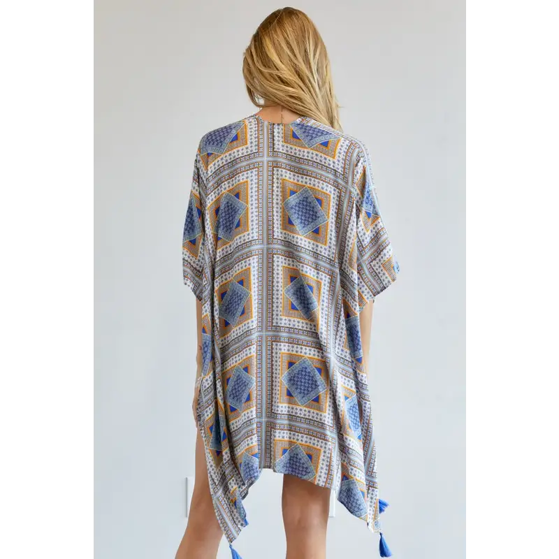 PRINTED SHORT SLEEVE LOOSE KIMONO