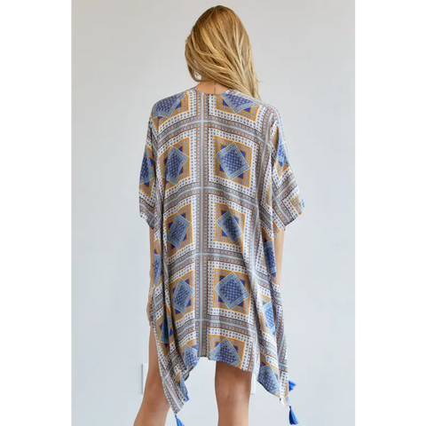 PRINTED SHORT SLEEVE LOOSE KIMONO