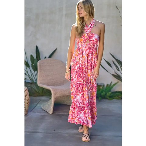 PRINTED SMOCKED RUFFLE MAXI DRESS Dress