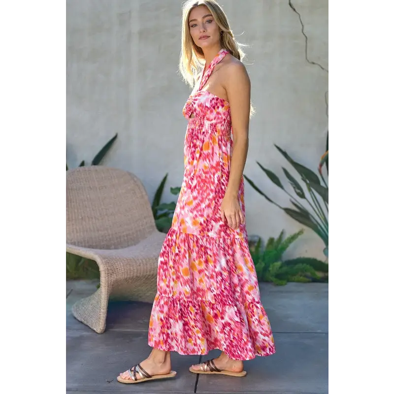 PRINTED SMOCKED RUFFLE MAXI DRESS Dress