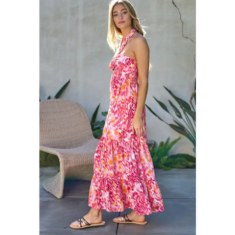 PRINTED SMOCKED RUFFLE MAXI DRESS Dress