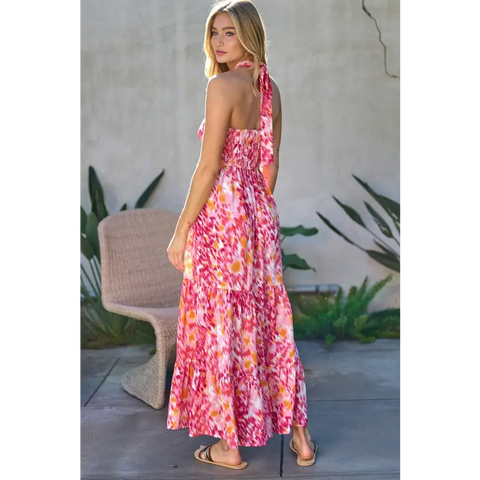 PRINTED SMOCKED RUFFLE MAXI DRESS Dress