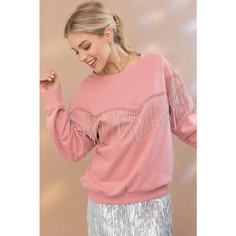 Rhinestone Fringe Pullover Top sweatshirt