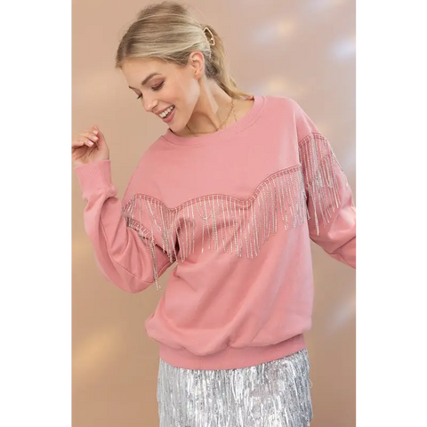 Rhinestone Fringe Pullover Top sweatshirt