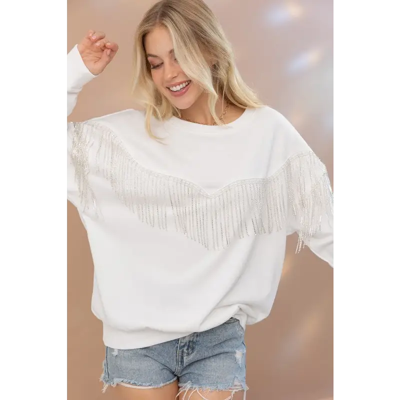 Rhinestone Fringe Pullover Top sweatshirt