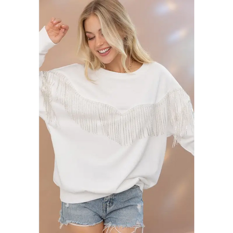 Rhinestone Fringe Pullover Top sweatshirt