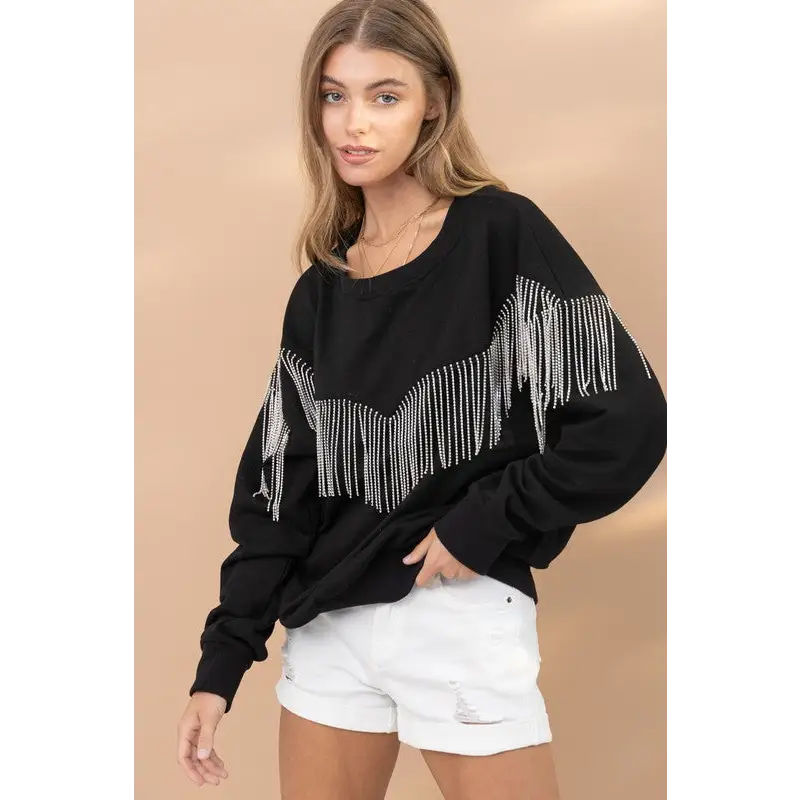 Rhinestone Fringe Pullover Top sweatshirt