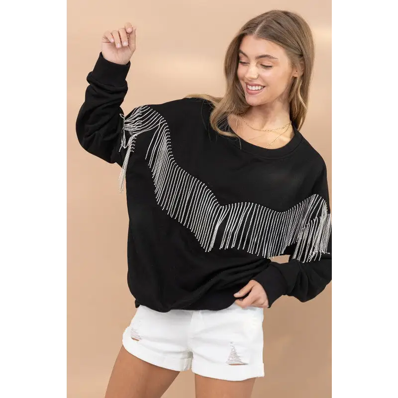 Rhinestone Fringe Pullover Top sweatshirt