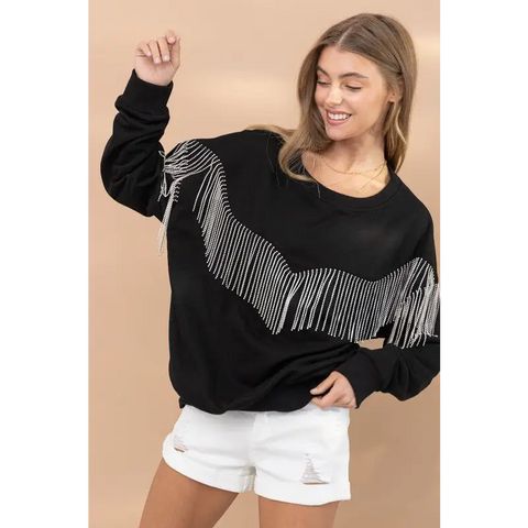 Rhinestone Fringe Pullover Top sweatshirt