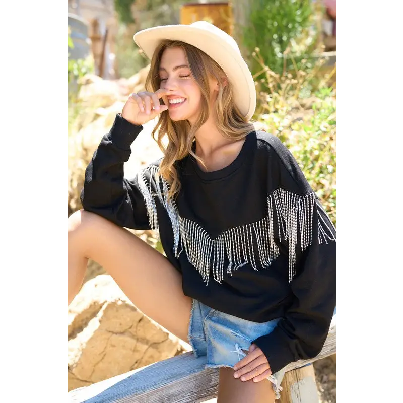 Rhinestone Fringe Pullover Top sweatshirt