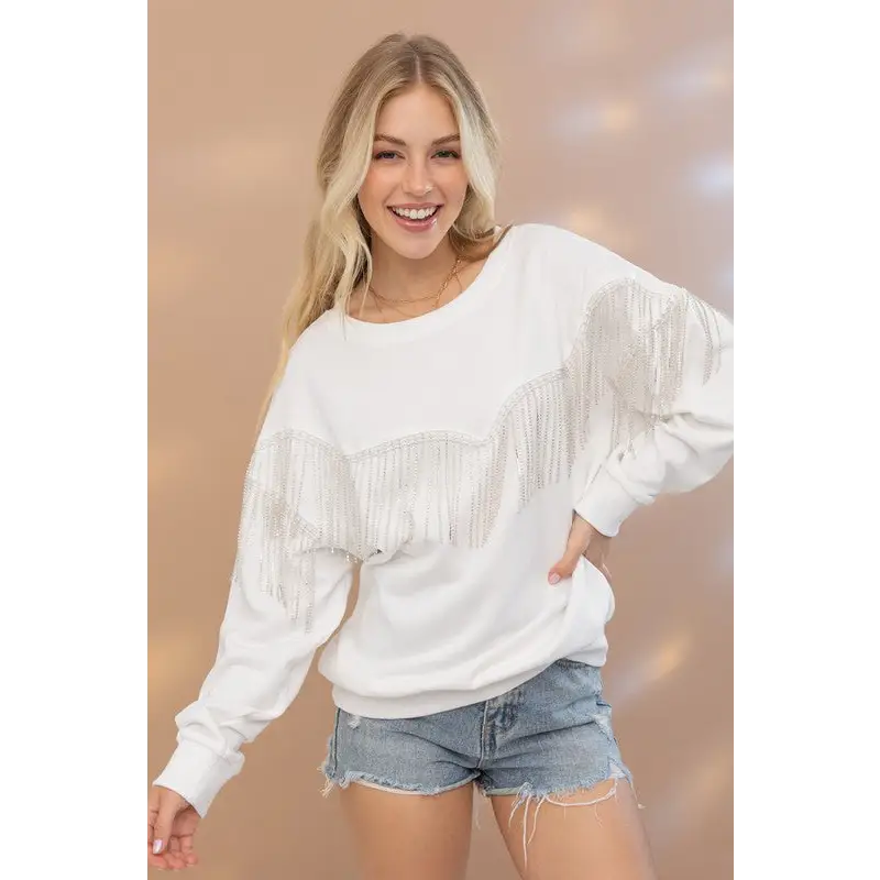 Rhinestone Fringe Pullover Top sweatshirt