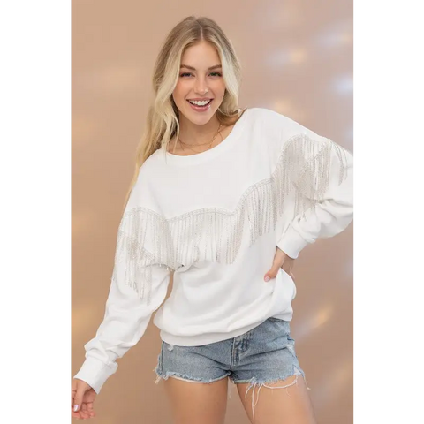 Rhinestone Fringe Pullover Top sweatshirt