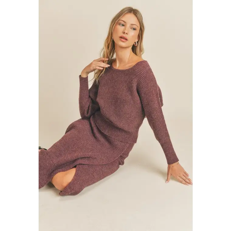 Ribbed Knit Dolman Sleeve Sweater MULBERRY Sweater