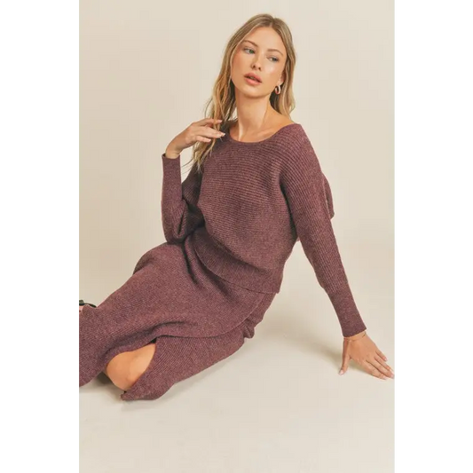 Ribbed Knit Dolman Sleeve Sweater MULBERRY Sweater