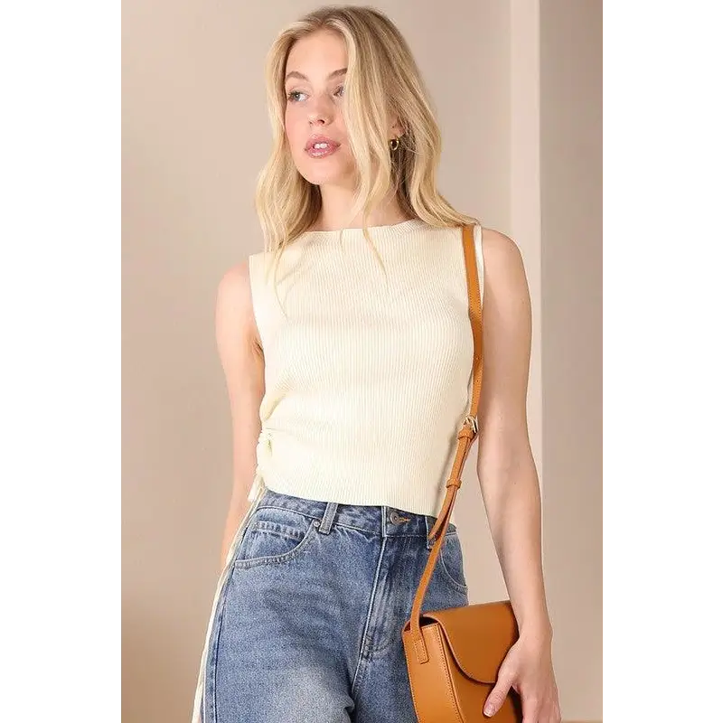 Ribbed sleeveless top IVORY Tops