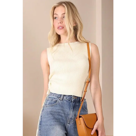 Ribbed sleeveless top IVORY Tops